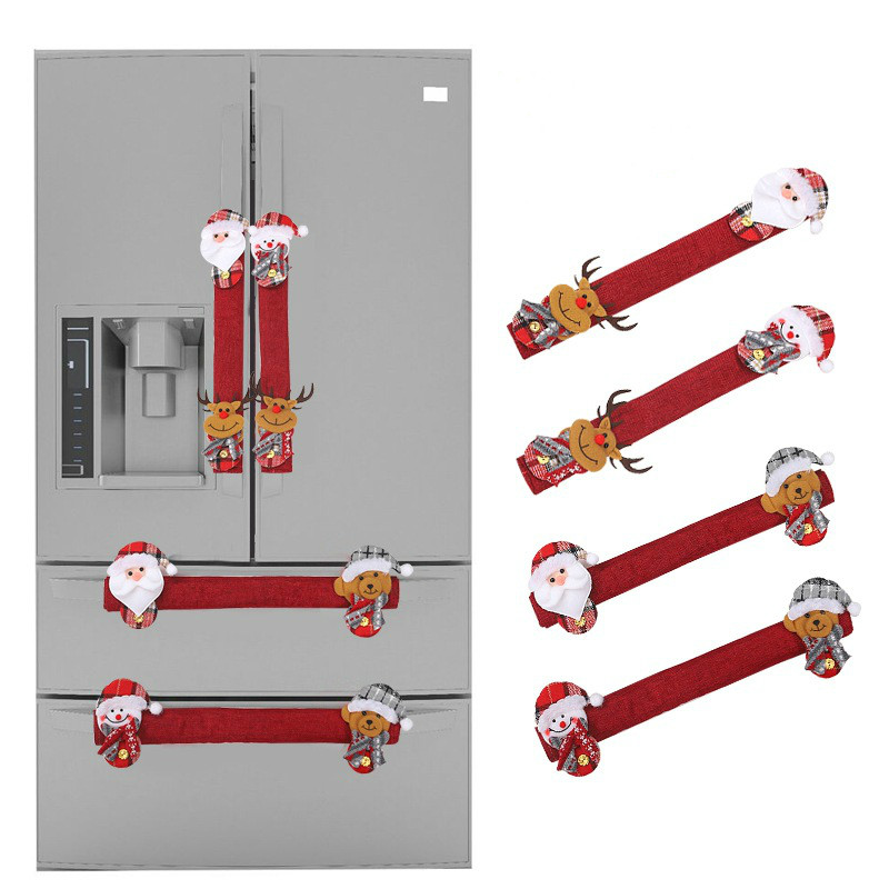 Protector de mango de nevera para decoraciones navideñas, cubierta de puerta antiestática para horno microondas, doble manija de puerta abierta, 4 Uds.: Light Grey