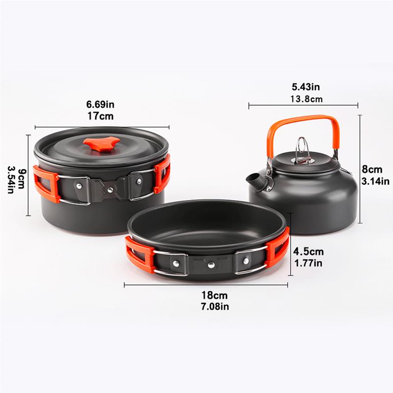 3Pcs Outdoor Kookgerei Camping Koken Pot Keukengerei Kit Opvouwbare Draagbare Geïsoleerde Handgreep Pan Backpacken Waterkoker