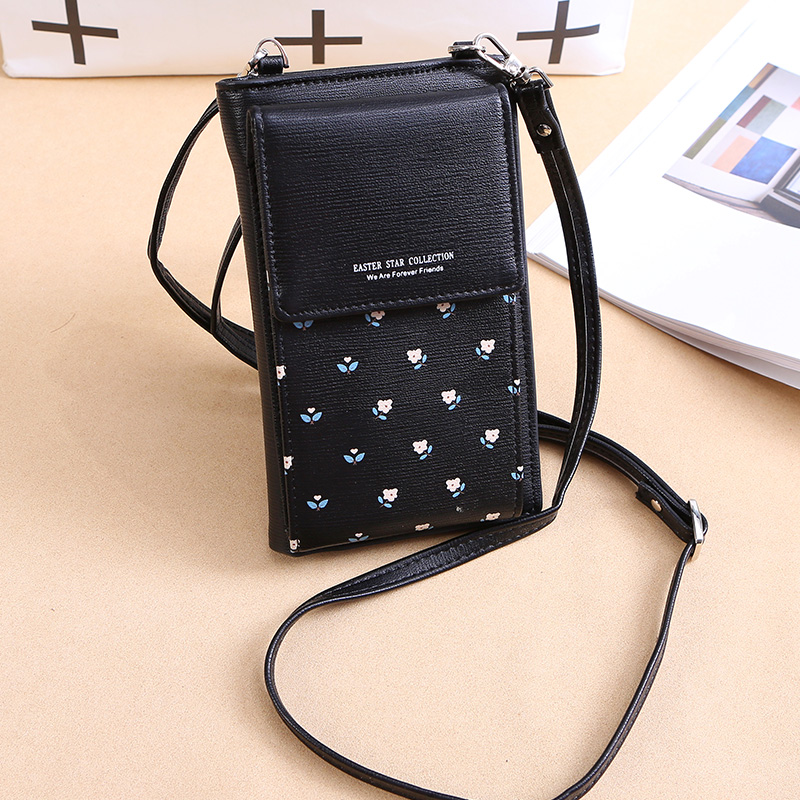 nouvelles femmes portefeuille décontracté téléphone portable portefeuille grand porte-cartes portefeuille sac à main sac à main pochette messager bretelles sac: Black c221-1