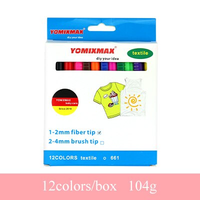 YOMIXMAX DIY Textil Gemalt Marker Stift 8/12 Farben Gekritzel Hand Malerei Pinsel T-Shirt/Kleidung/Tasche/Schuh Färbung färben Graffiti: Nein.661-12Farben