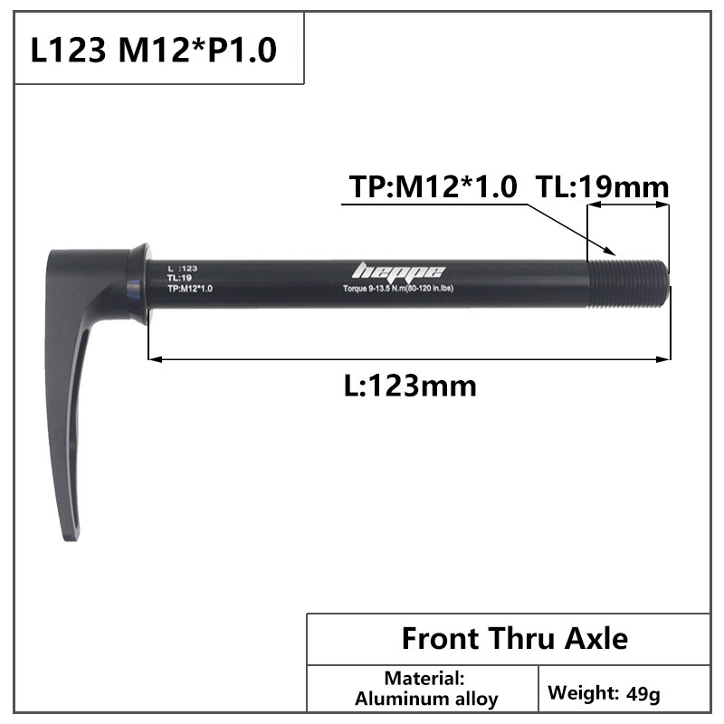 HEPPE – axe de fourche avant et arrière pour vtt, 12x100, 12x110, 12x142, 12x148, dégagement rapide, M12xP1.0/P1.75: L123 M12x1.0