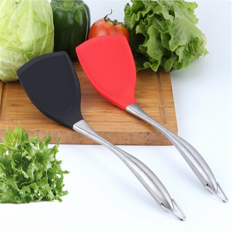 cibo grado silicone Spatola in Acciaio Inox Maniglia tornitore non-bastone Pieghevole Pesce pancake Pala Spatola Strumenti di Cottura