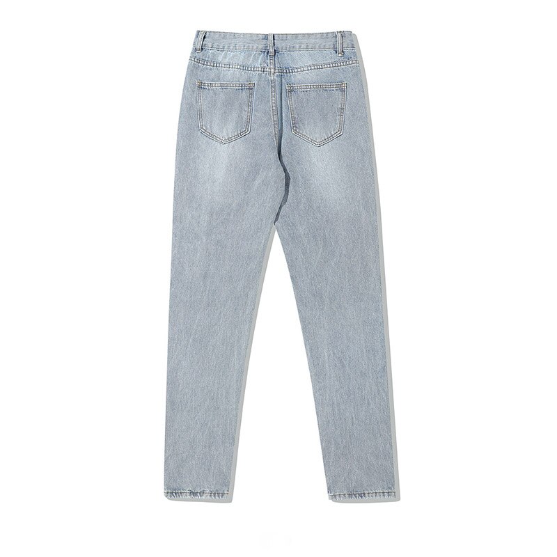 High Street Ripped Holes Jeans Pants Streetwear Skeleton Printed Washed Denim Trousers For Couples Hip Hop Loose Fit