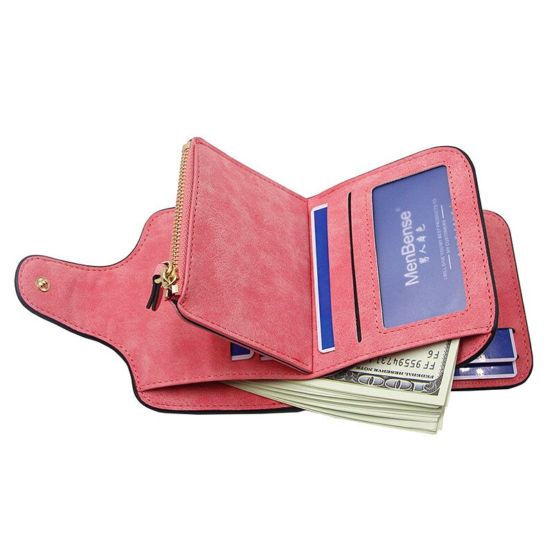 Lady Snap Fastener Zipper Short Clutch Wallet Solid Letter Small Female Purse Short Purse Vintage Matte Women Wallet