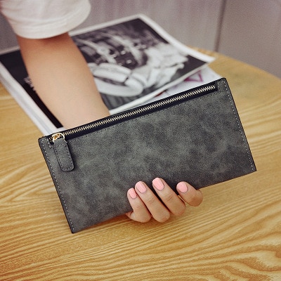 Women Leather Slim Wallet Long Trifold Credit Card Holder Organizer Purse: E142184A