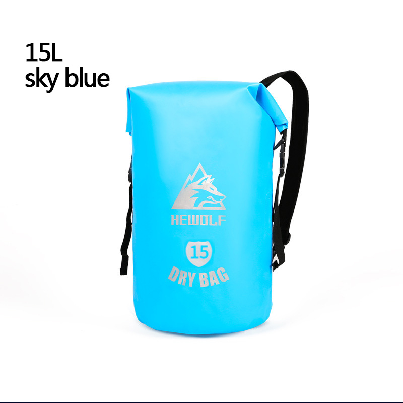 Bolsa impermeable al aire libre Camping buceo compresión natación playa almacenamiento flotante a la deriva portátil impermeable bolsa de cubo PVC: 15Lskyblue