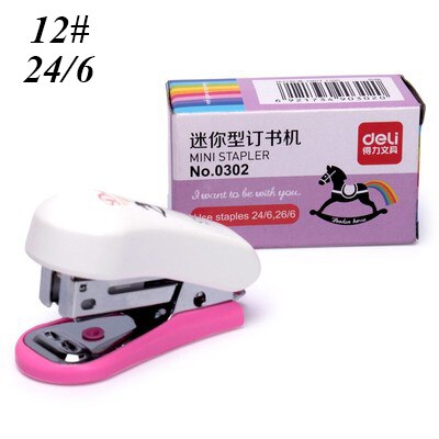 12#Mini remover lovely Stapler Set Cartoon Office School Supplies Staionery Paper Clip Binding Binder Book Sewer: pink