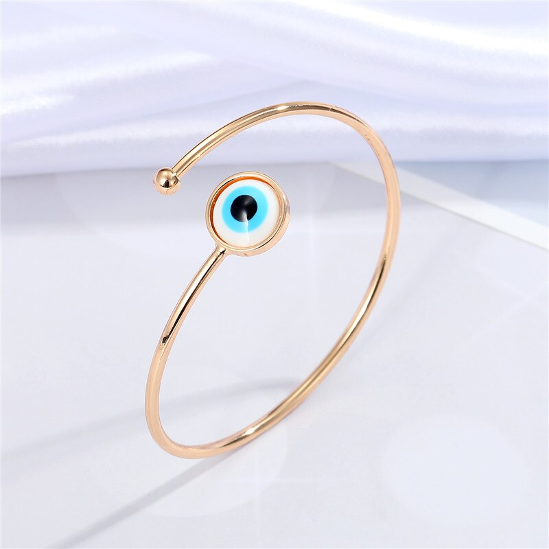 Bracelet porte-bonheur mauvais œil bleu pour femmes, 1 pièce, Vintage rond turc, ouvert, réglable, bijoux B41: jin bai yan