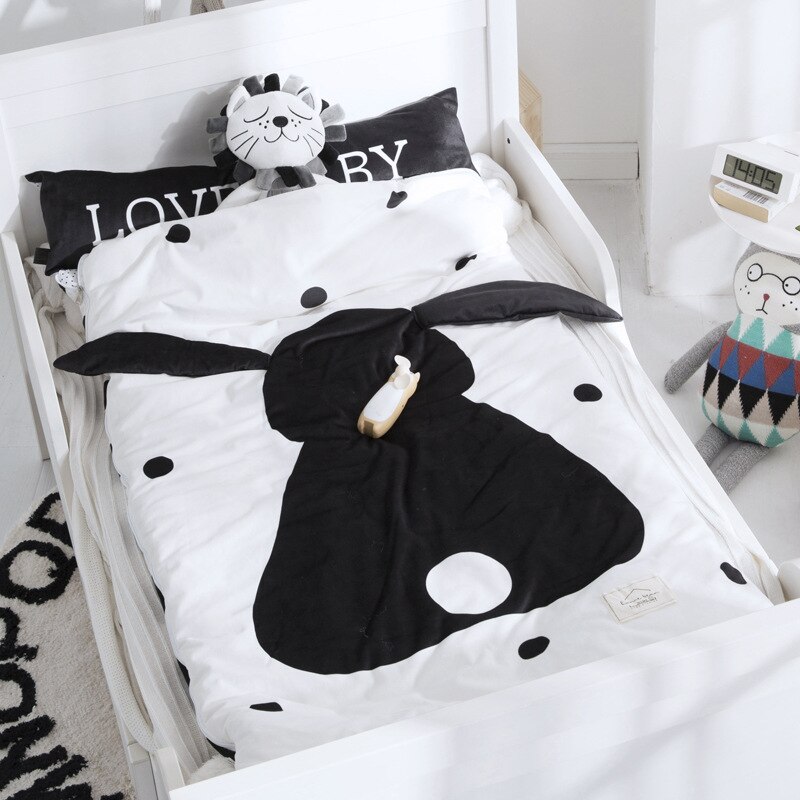 Home bed baby sleeping bag 100% Cotton + soft fleece Boy Girl Child fleabag AB side fox bear mothercare kids body cover 70*150cm: black rabbit