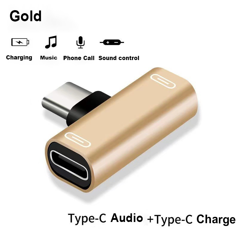 Dubbele functie TYPE-C NAAR 3,5 mm audio- en oplaadadapter, hoofdtelefoonaansluiting converter Aux-adapter hoofdtelefoonconverterkabel: Goud