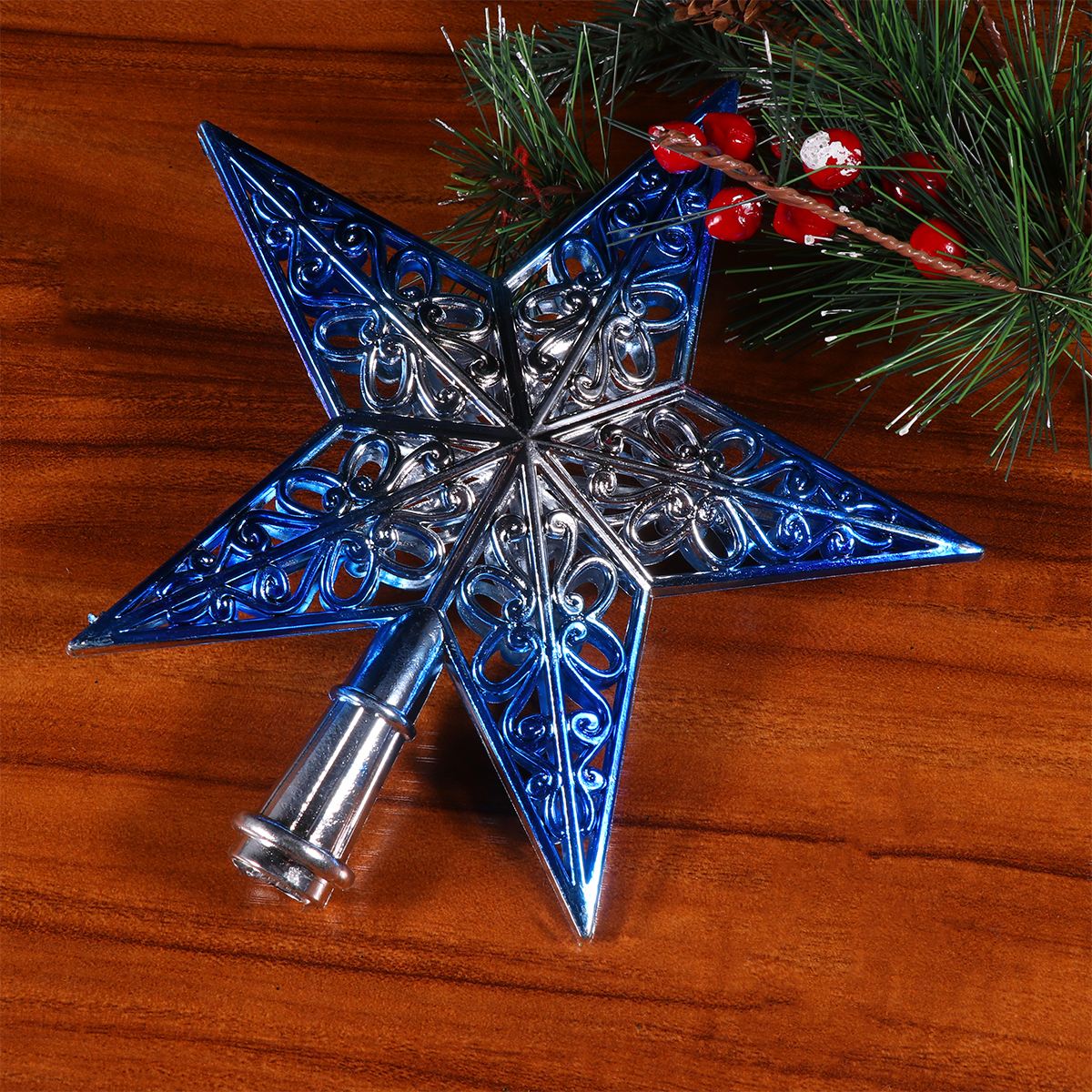 Hollowed-out Christmas Tree Top Sparkle Star Glittering Hanging Xmas Tree Topper Decoration Ornaments Home Decor Silvery Blue