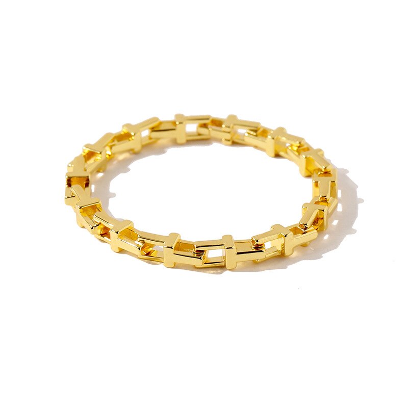 T Lock Style Hollow Out Chain Stainless Steel Bracelets Bangle For Women And Men Jewelry LB003: Gold color