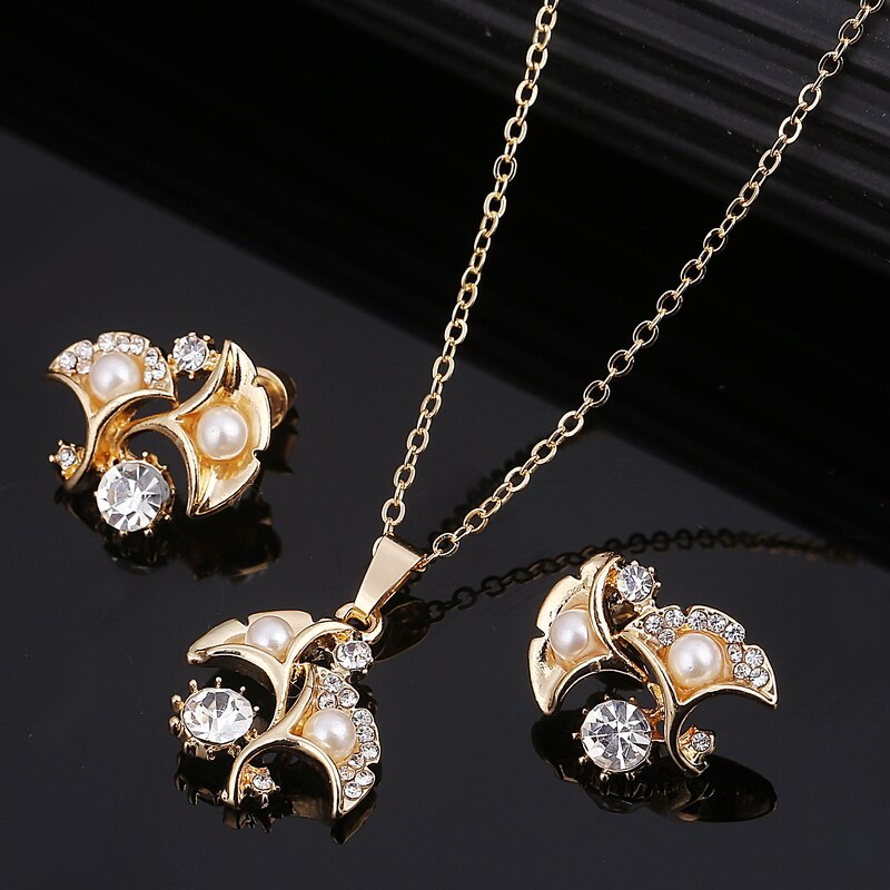 Hesiod-Conjunto de collar y pendientes de perlas de imitación de copo de nieve blanco, collar de cristal austriaco, conjuntos de joyería para mujer: F1129