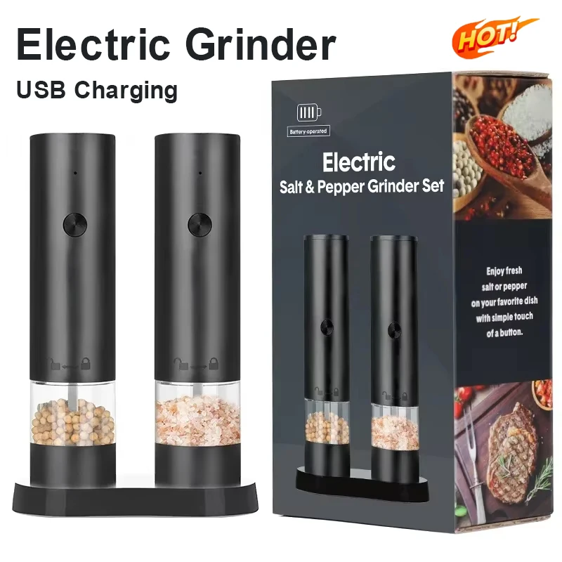 Elektrisk kvarn salt och peppar usb uppladdningsbar justerbar grovlek stor kapacitet automatisk kryddkvarnar kök matlagningsverktyg