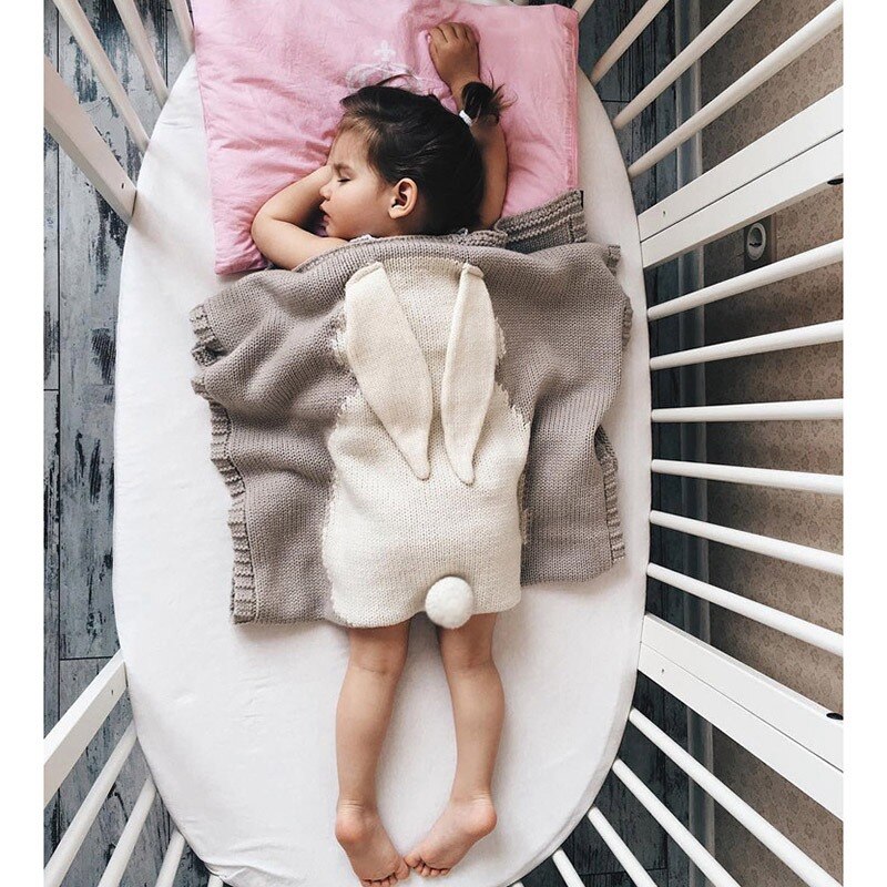 Cobertor com orelhas de coelho roupas com três tamanhos de coelho roupas infantis de malha infantil primavera inverno cobertor de dormir: grey