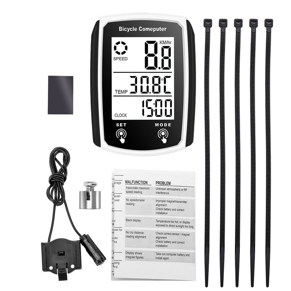 Fahrrad verdrahtet Tacho Fahrrad LCD Computer Geschwindigkeit Kilometerzähler Englisch Fahrrad Kilometerzähler Temperatur Anzeige Fahrrad Teile: Weiß