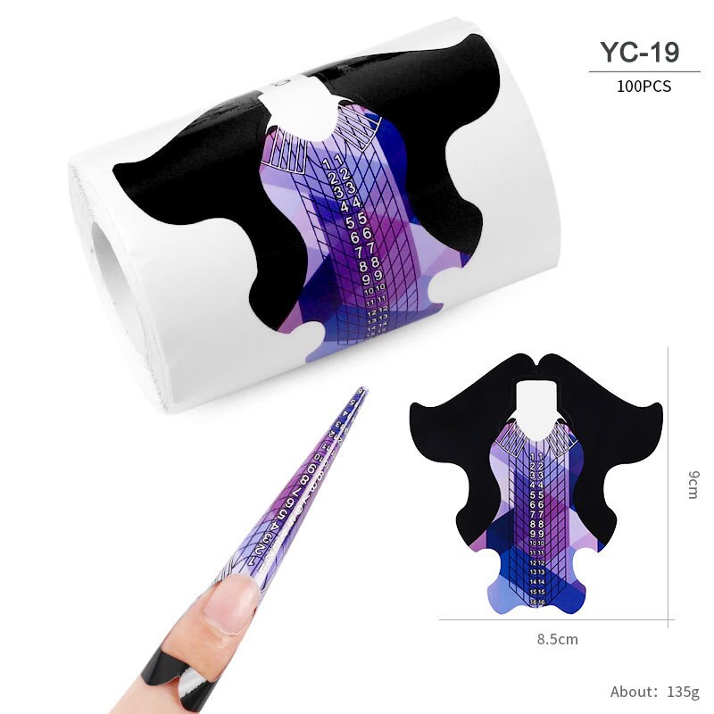 100pcs Butterfly Nail Forms Extension Tips French Acrylic Upper Forms For Nails Tips Building Extension Stencil Manicure Tools: YC-19