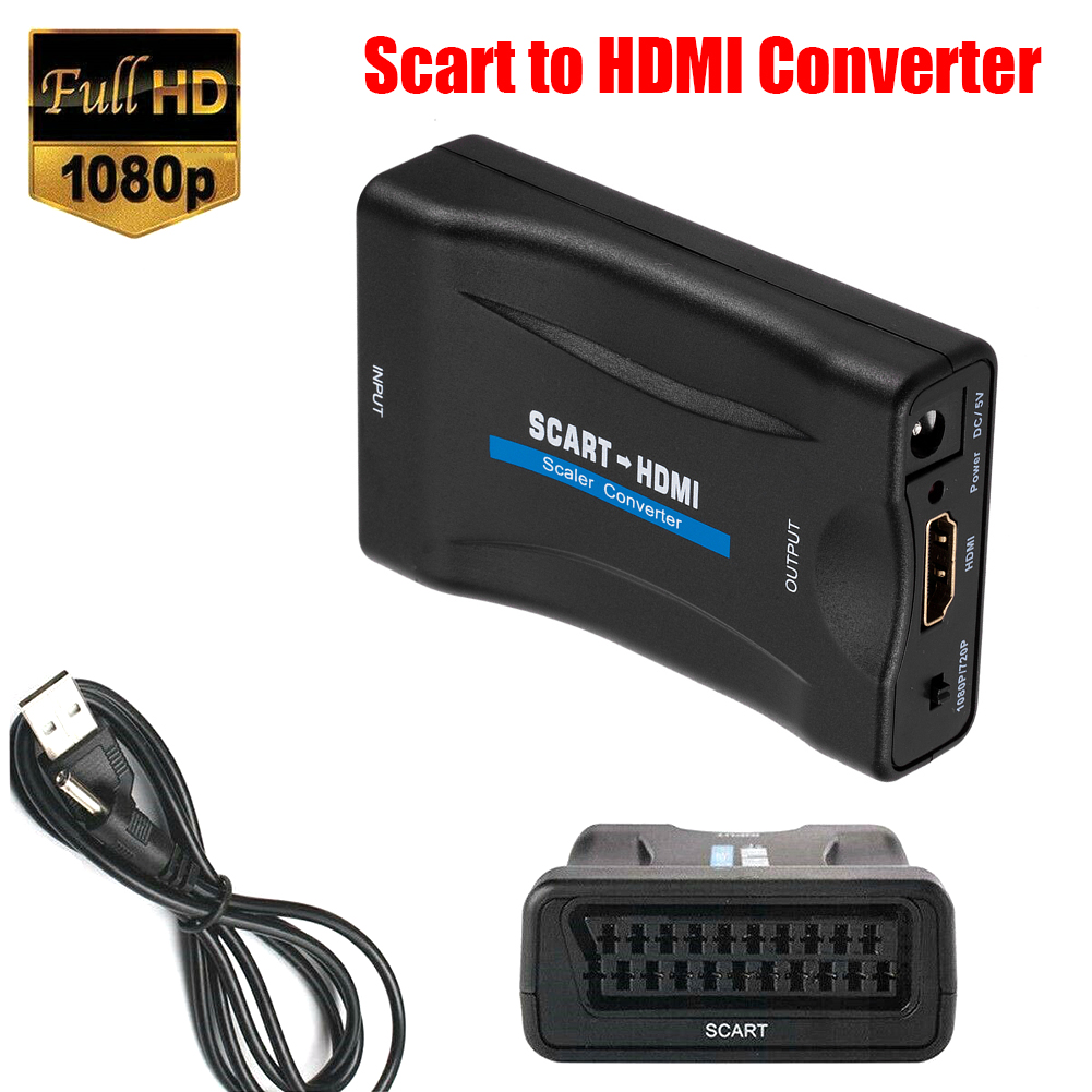 1080P Scart Naar Hdmi-Compatibel Video Audio Upscale Converter Adapter Voor Hdtv Sky Box Stb Plug Voor Hd tv Dvd-Compatibel