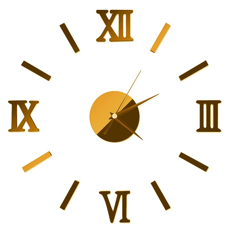 Roman Numerals Frameless Large Acrylic Mirror Surface 3D DIY Wall Clock Home Office School Wall Decor Clock Stickers: HW215G