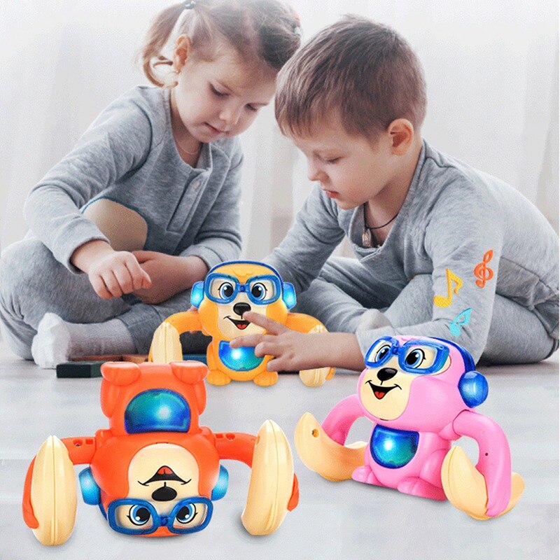 Newest Electric Flipping Monkey Light Music Children Animal Model Toy Voice Control Induction Cartoon Rolling Baby Toys