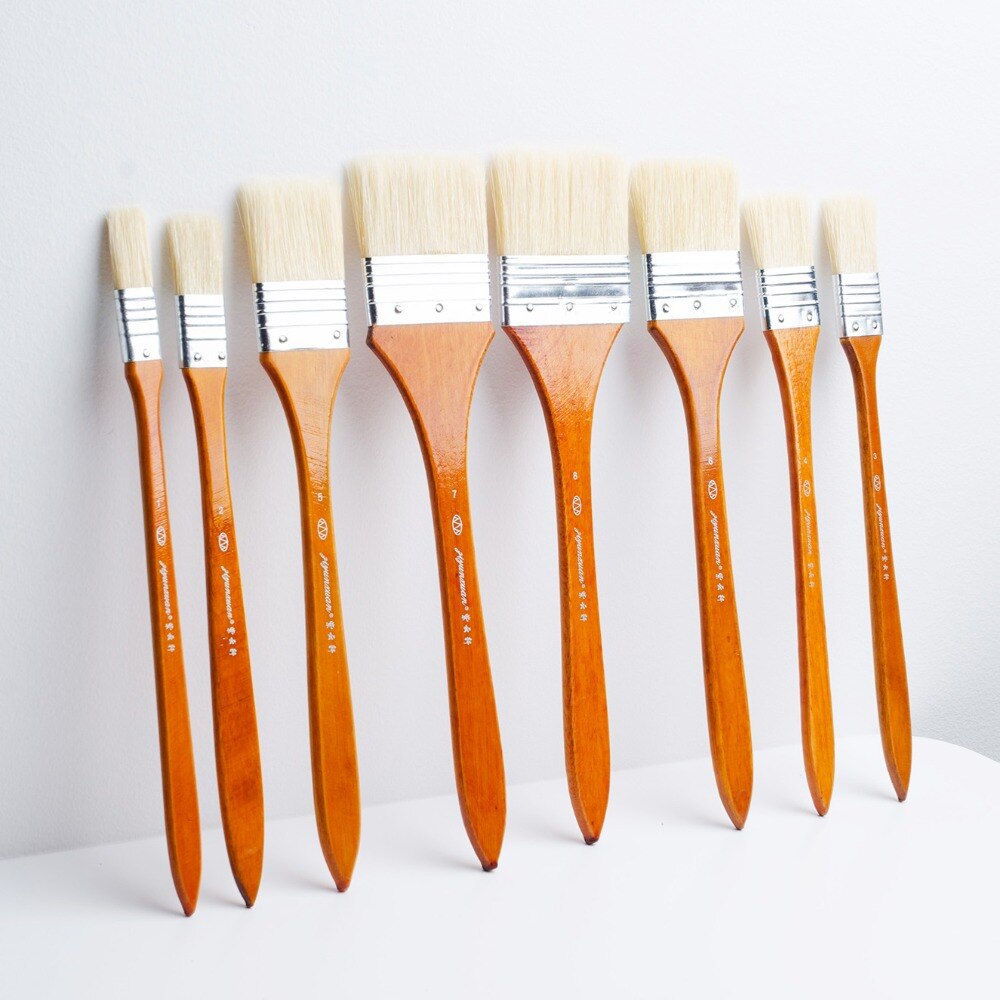8 Pieces Large Flat Artist Bristle Paint brush Wash Brushes Set for Oil Watercolor Acrylic Paint