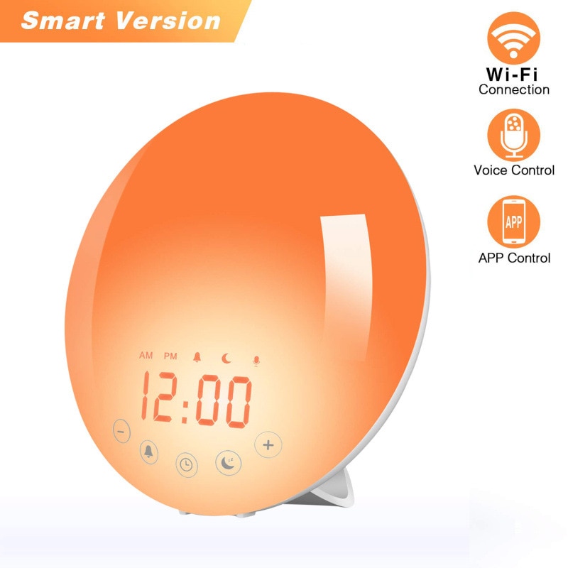 Wifi Smart Wake Up Lamp Wekker Alexa Stem Kleurrijke Kleur Veranderen Sleep Aid Led Licht Met Zonsopgang Zonsondergang Alarm klok