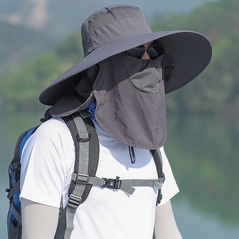 Flap Hoed Outdoor Flap Cap Brede Rand Zonnescherm Winddicht Sneldrogend Gezichtsmasker Oor Neck Cover Visser Emmer Hoed nylon