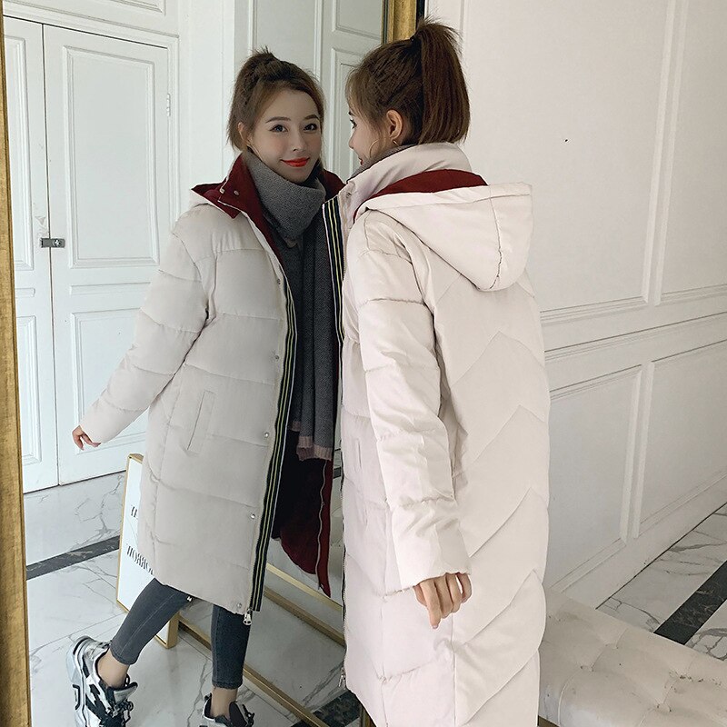 Untuva parka naisten talvitakki löysä takki naisten keskipitkä takki hupullinen untuvatakki hupullinen lämmin talvitakki parka 923: Beige / L