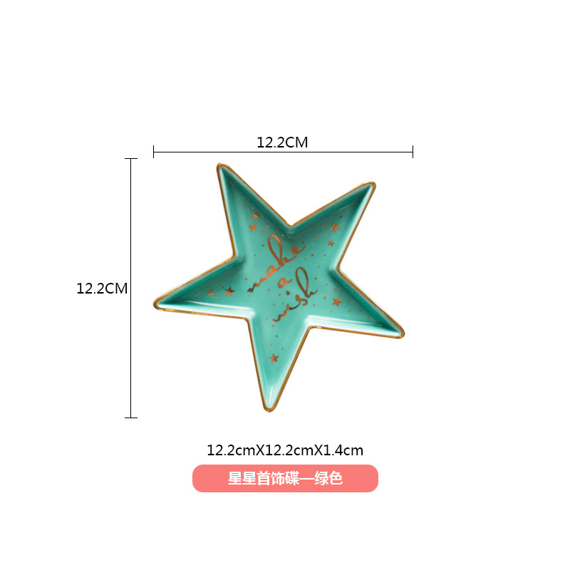Petite assiette murale en céramique décorative pour boucles d'oreilles, rangement pour colliers et bijoux, bibelots plat mural, plateau de vanité, de mariage: 357 Green Pentacle