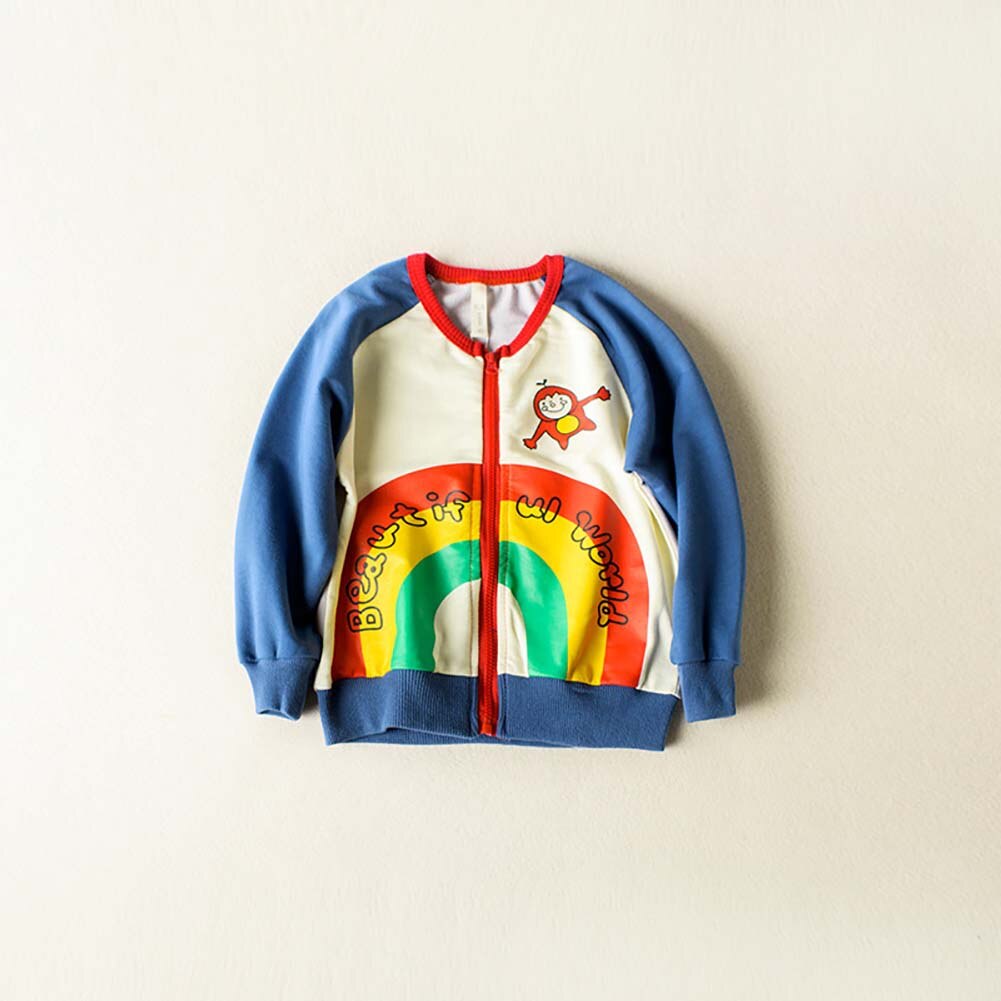 2-7Y Casual Kids Baby Boy Jackets Rainbow Striped Print Baseball Uniform Jacket Long Sleeve Top Outwear