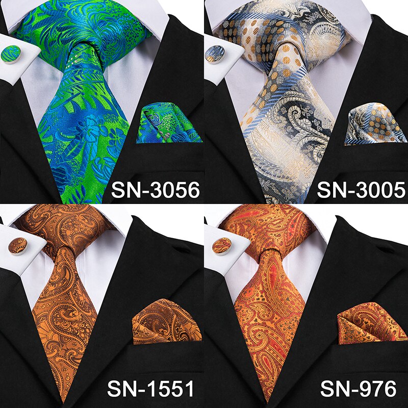 Hi-tie mænd slips silke slips business guld slips og lommetørklæde manchetknapper sæt jakkesæt bryllupsfest gul mænd slips sæt