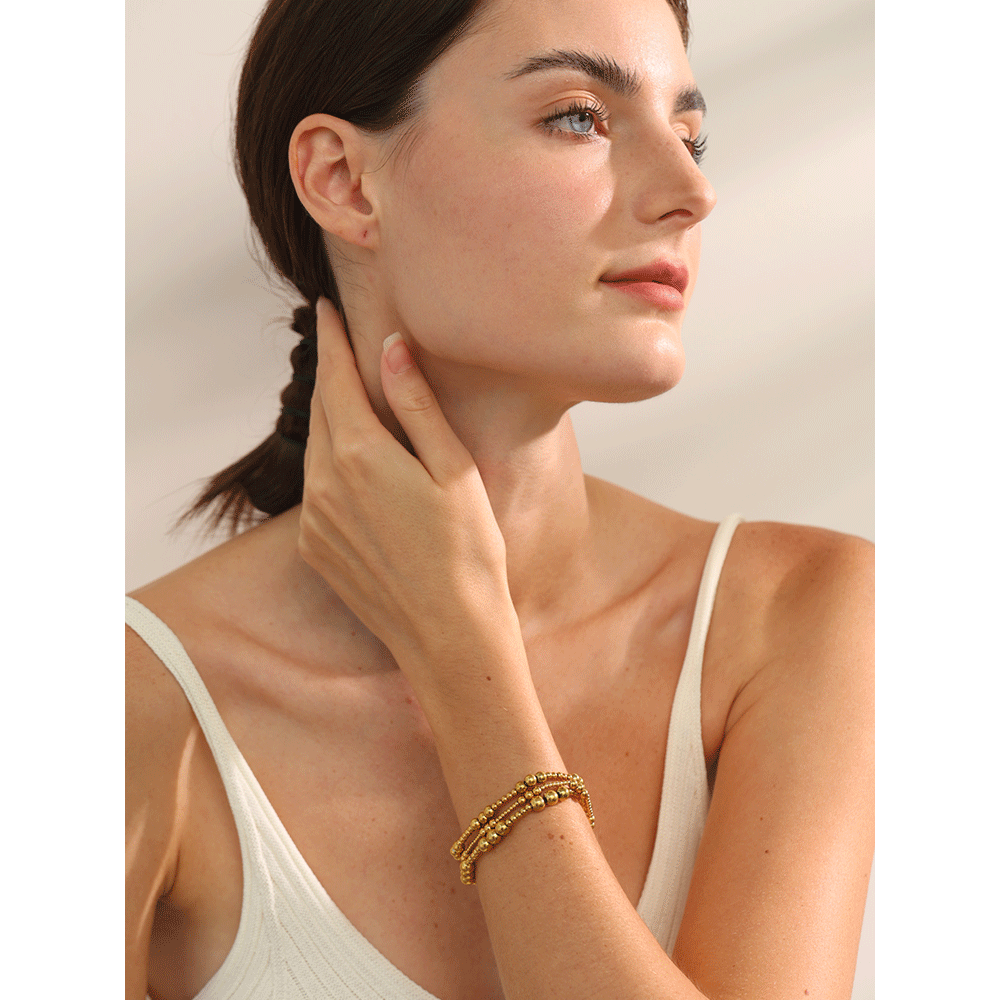 Yhpup 3/4/5/6 MM cuentas de acero inoxidable pulsera elástica hecha a mano diaria brazalete impermeable muñeca al por mayor joyería de Color dorado para hombres