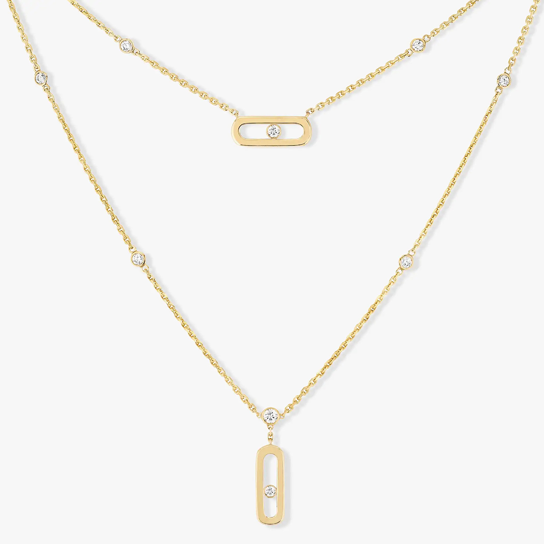 Collar clásico de doble capa Move Uno. S925 circonita brillante de plata, de boda de joyería de compromiso para mujer: Oro / Bronce antiguo plateado