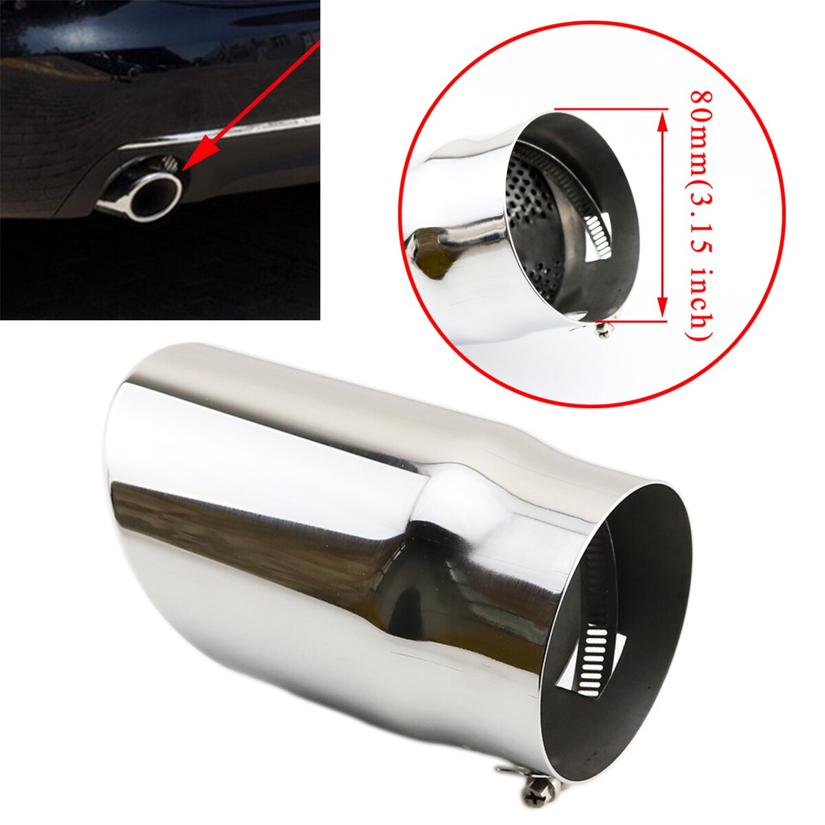 80mm 3.15" Universal Auto Rear Exhaust Muffler Tailpipe Tips Cover Trim Fit For Diameter Between 65mm-78mm Model: Default Title