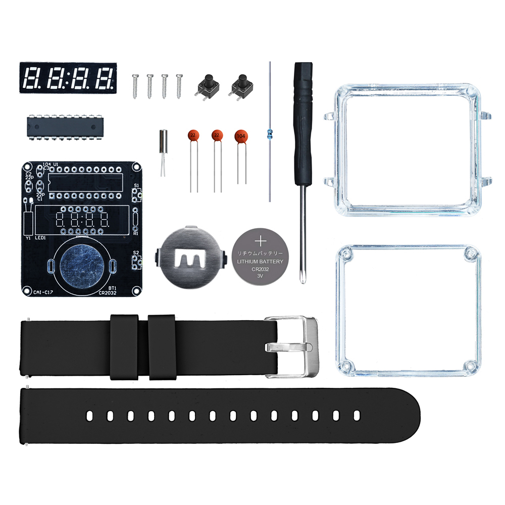 Kit de montre électronique à monter soi-même, affichage numérique LED , boîtier Transparent 3V, Kit de bricolage à souder pratique électronique: YELLOW