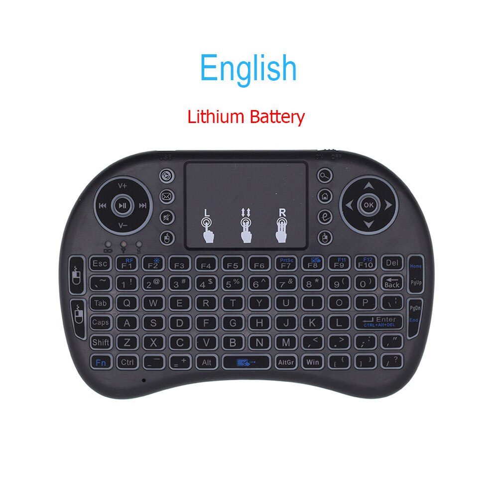 i8 Mini Wireless Keyboard Russian French Spanish Air Mouse Backlit with TouchPad for Android TV Box Mini PC Hebrew Arabic 2.4GHz: English Lithium