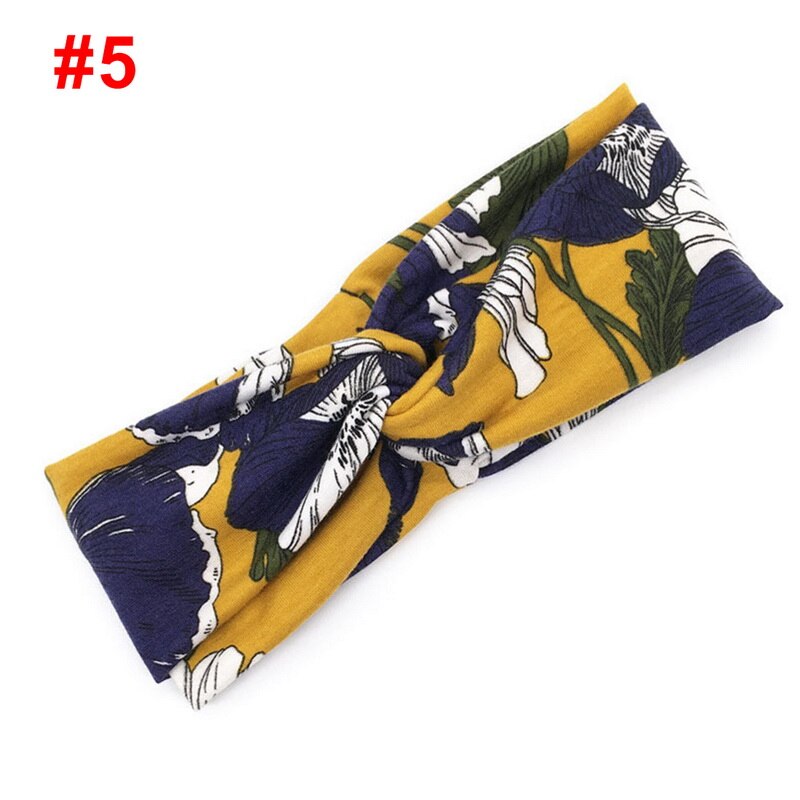 Vrouwen Bloem Hoofdband Bloemen Prints Elastische Tulband Cross Knoop Haarband Brede Stretch Meisjes Haarband Haaraccessoires: 1PCS-color 5