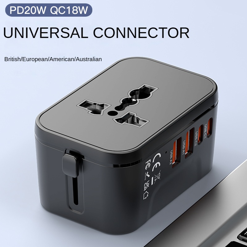 The Universal Adapter Plug 20W Gan Multi-Functional Travel Socket Converter, All-Purpose One To Multiple GAN Fast Charging