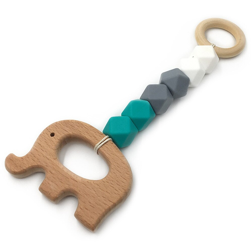 Mordedor de madera para bebé, juguete con cuentas de dentición con de ganchillo de zorro, erizo, elefante, pájaro, juguete para niños, pulsera con cadena para dentición: 2