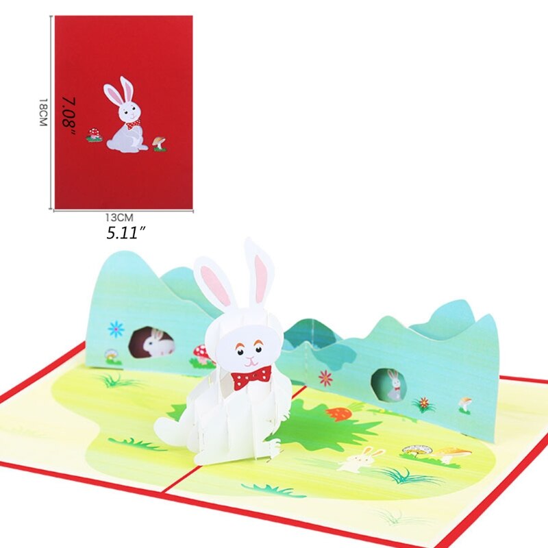 3D Pop-Up Bunny Greeting Card for Easter Party Cute Animals Birthday Postcards L9CF