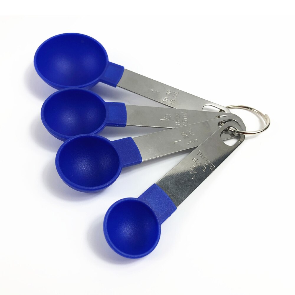 4Pcs Multi Purpose Lepels/Cup Meetinstrumenten Pp Bakken Accessoires Roestvrij Staal/Plastic Handvat Keuken Gadgets: Spoon Blue
