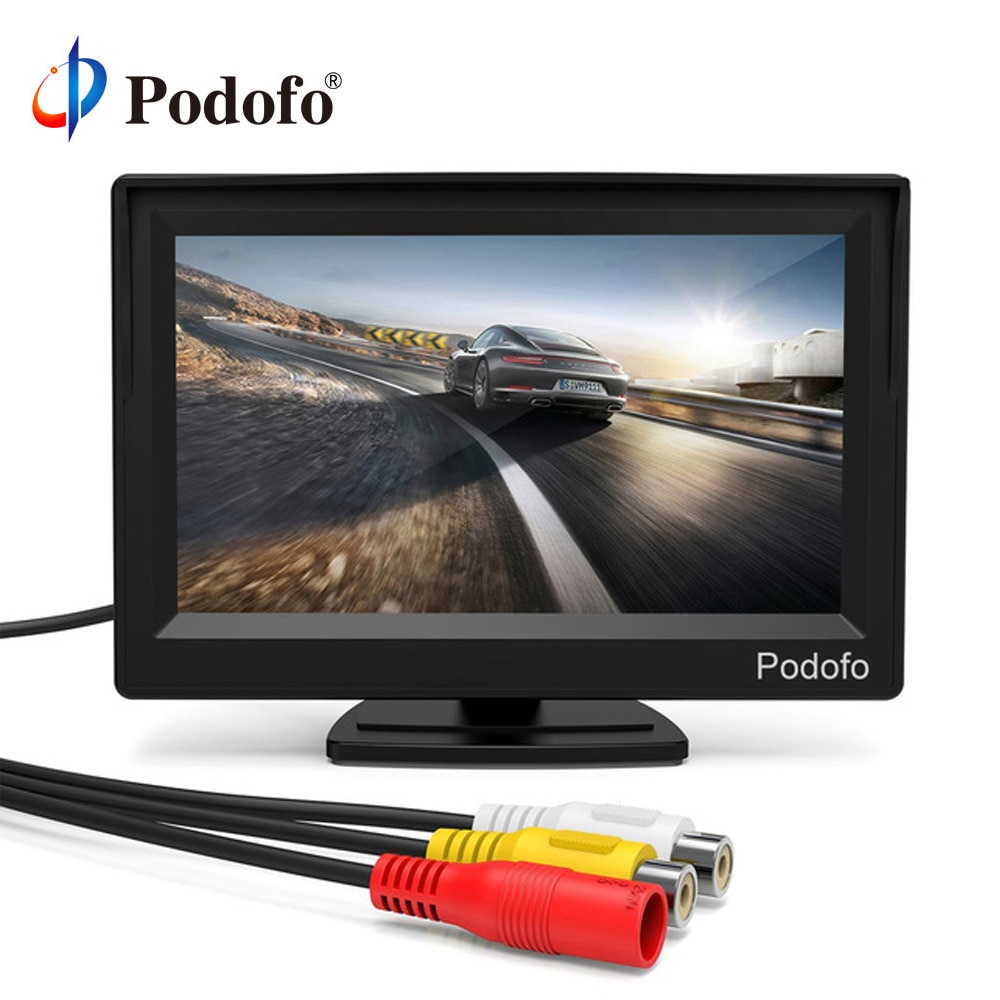 Podofo 5 ''moniteur TFT LCD écran couleur 2 entrées vidéo 2 supports pour vue arrière caméra de recul DVD voiture vue arrière moniteur