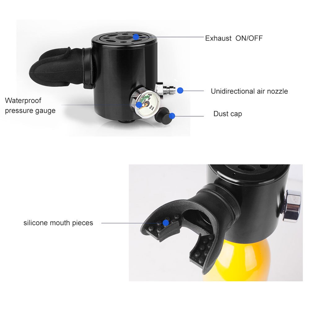 Mini 0.5L 34cm Oxygen Tank/Anti-lost Rope/Mouthpiece/Oxygen Tank Bag /Refill Adapter/Valve Head Snorkeling Diving Equipment