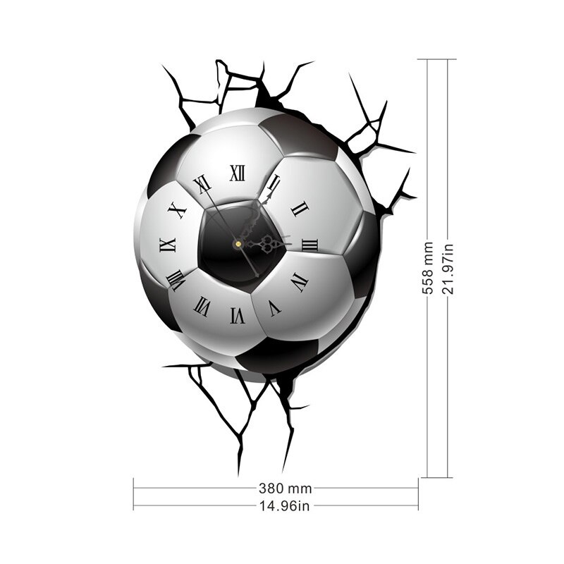 Vista 3D orologio da parete pallone da calcio calcio adesivi murali fai da te sfondo soggiorno camera da letto decorazione adesivi autoadesivi