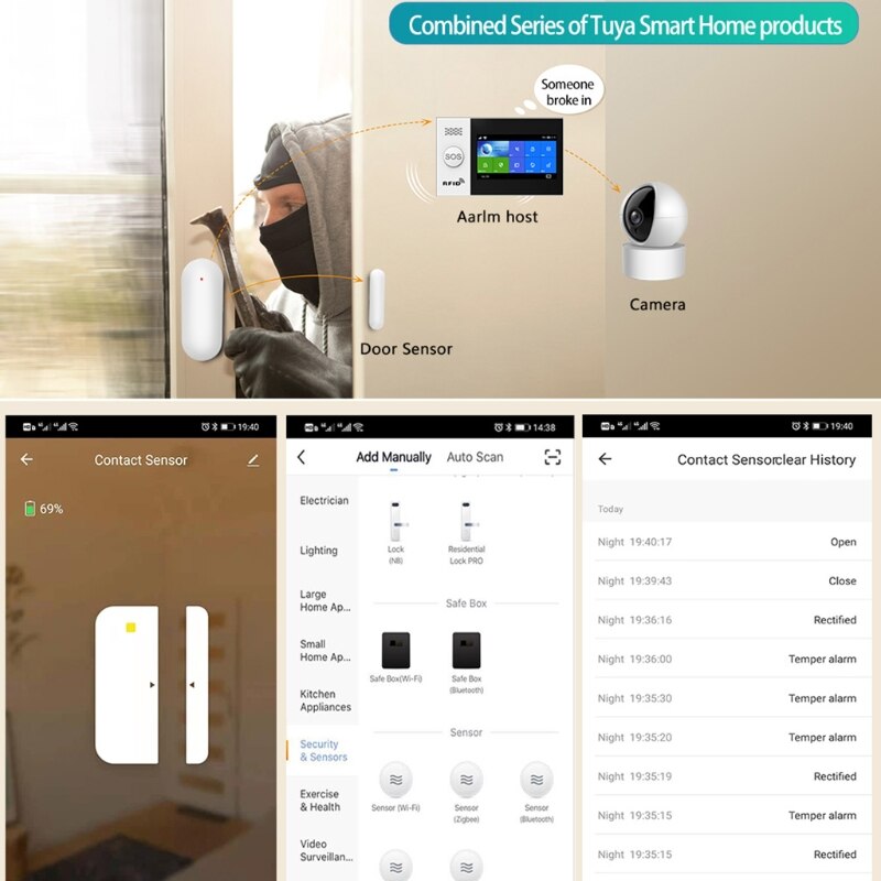TUYA Smart Alarm with Free Notification APP Control Home Security Alarm System for Door and Window Movement Detection D7WC
