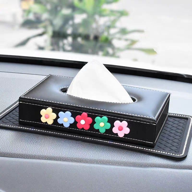 Car Tissue Box Towel Sets Car Dashboard Tissue Box Holder Auto Interior Storage Decoration with Daisy Car Accessories