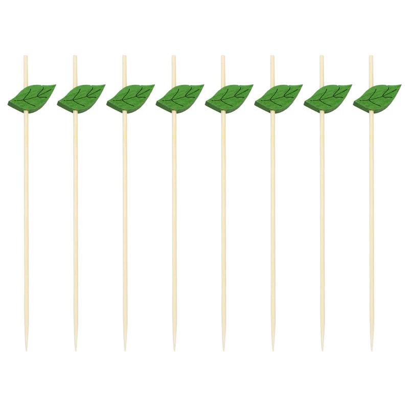 100pcs 12cm Disposable Fruit Picks Bamboo Cake Cocktail Sticks Buffet Desserts Skewer Sandwich Fork Party Wedding Supplies: Pointed Leaf