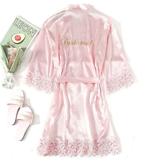 Champagne Bruid Bruidsmeisje Bruiloft Gewaad Kant Nachtkleding Homewear Sexy Satijnen Badjas Jurk Vrouwelijke Nachthemd Intieme Lingerie