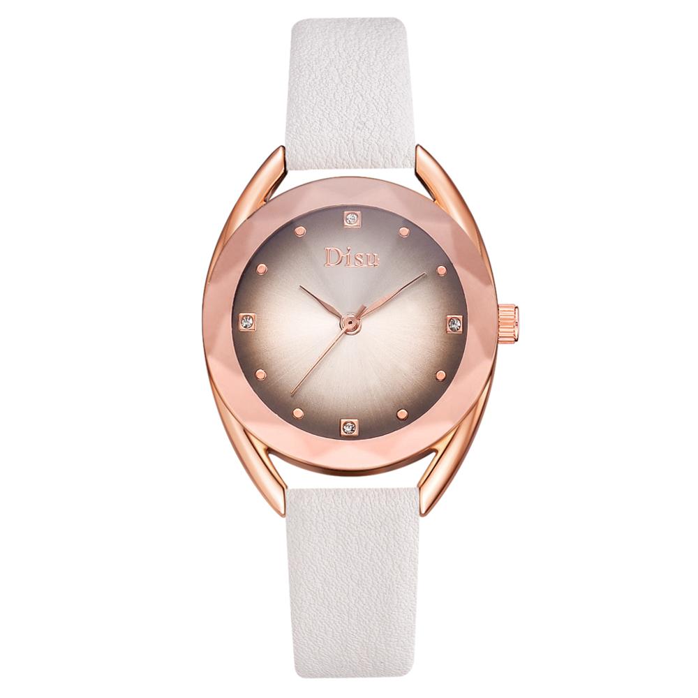 Set leren horlogebanden voor dames, casual dameshorloge met gradiënt wijzerplaat en armbandhorlogeset: Wit