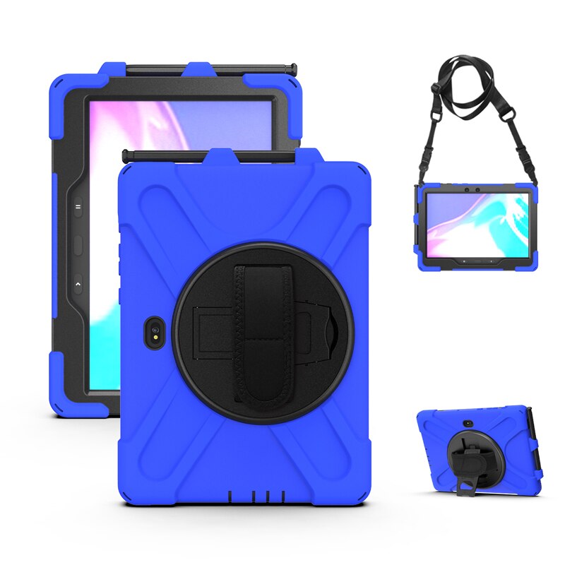 Case For Samsung Galaxy Tab Active Pro 10.1 SM-T540 SM-T545 Heavy Duty Rugged Protection Cover with Kickstand Hand+Neck Strap: Blue